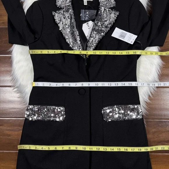 Dress‎ The Population Women's Size Medium Black Sequin Berkley Mini Blazer Dress - Picture 6 of 13